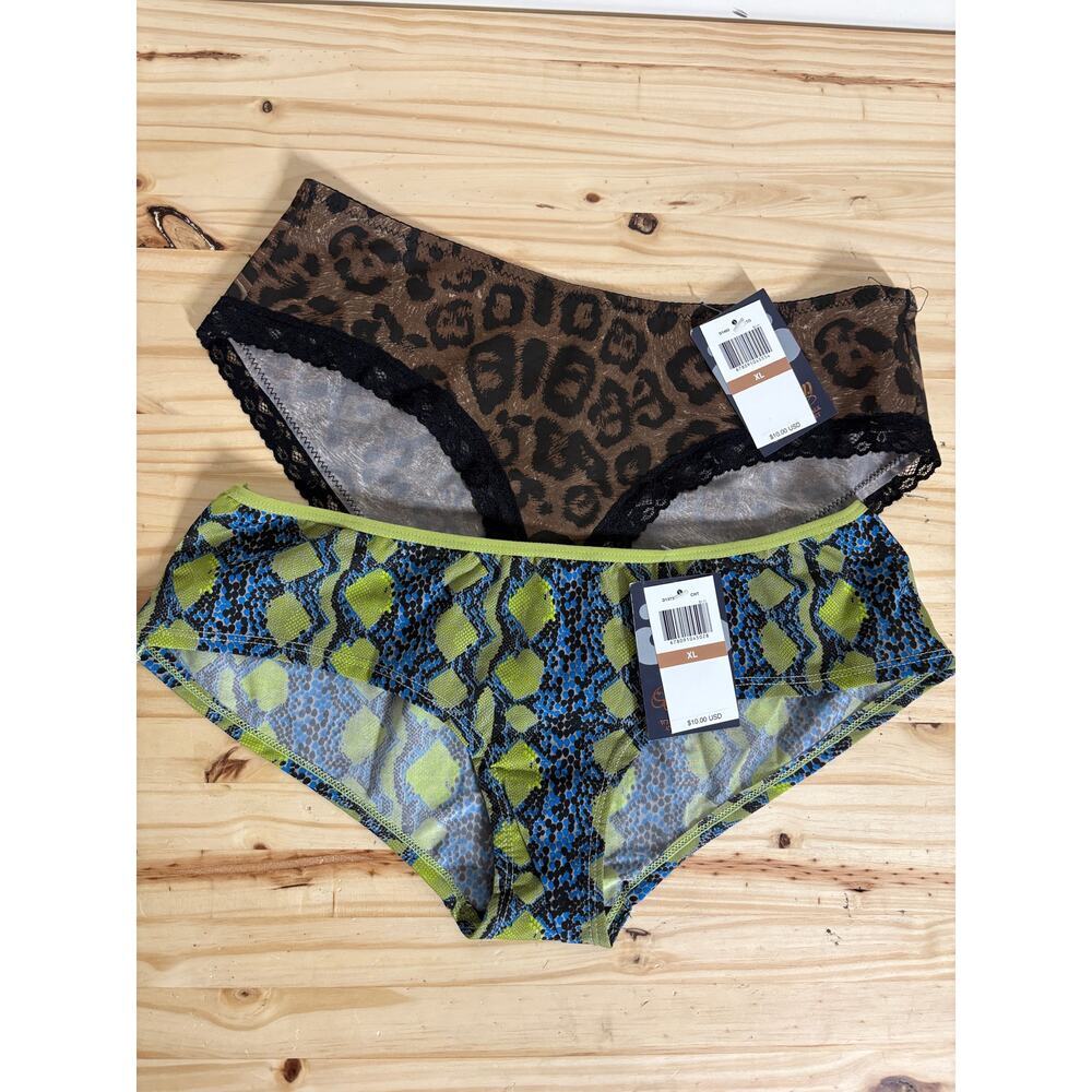 Dereon Womens Size XL Hipster Panty Brown Blue Geometric Lace Trim LOT OF 2